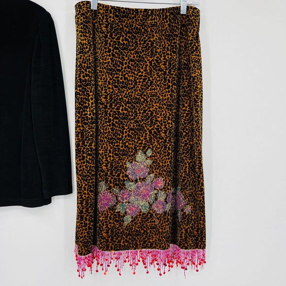 VTG 90s Y2K VeVe Dresses Velvet Leopard Outfit Top Skirt Beaded STRETCH Women 12 - Picture 8 of 11